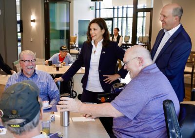 Gov. Gretchen Whitmer and Sen. Kevin Hertel speak with veterans